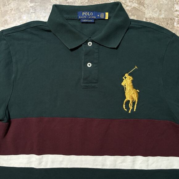 Polo Ralph Lauren Shirt Mens Medium Custom Slim Fit Green Colorblock Big Pony - Picture 1 of 10